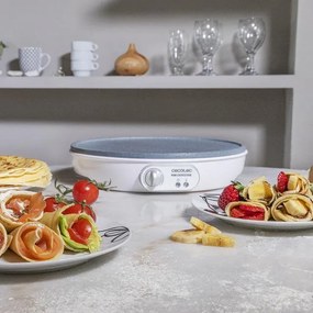 Máquina para crepes Fun Crepestone. 1000 W, Placa com revestimento antiaderente RockStone, Termóstato ajustável, Rolo de espalhamento e Espátula Inclu