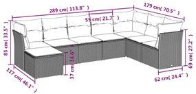 8 pcs conjunto sofás de jardim com almofadões vime PE preto