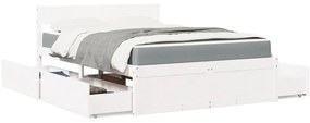 Cama com gavetas e colchão 120x190 cm pinho maciço branco