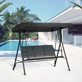 Baloiço de Jardim Exterior de 3 Lugares com Toldo Reclinável Assento Respirável e Estrutura de Aço 175x118x159 cm Preto
