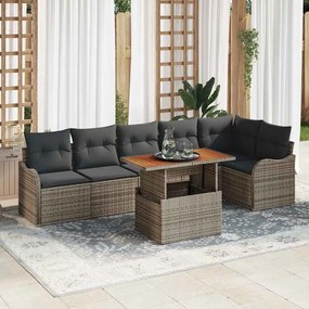 Conjunto de Sofá vidaXL de 7 Peças para Jardim com Almofadas de Polirattan Cinza