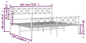 Estrutura de cama com cabeceira e pés 183x213 cm metal branco