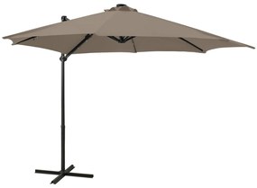 Guarda-sol jardim c/ poste e luzes LED 300 cm cinza-acastanhado