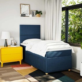Cama com molas/colchão 90x190 cm tecido azul
