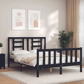 vidaXL Estrutura de cama com cabeceira 140x190 cm madeira maciça preto