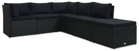 4 pcs conjunto lounge de jardim c/ almofadões vime PE preto