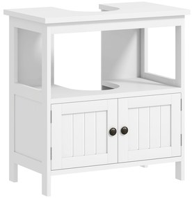 kleankin Móvel para Lavatório Pousar com Armário de 2 Portas Estante Aberto e Estante Ajustável Interior 60x30x60 cm Branco | Aosom Portugal