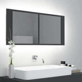 vidaXL Armário espelhado casa de banho LED 100x12x45cm acrílico cinza