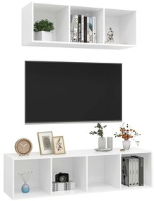 2 pcs conjunto de móveis de TV contraplacado branco