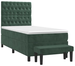 Cama com molas/colchão 90x200 cm veludo verde-escuro