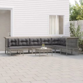 vidaXL 9 pcs conjunto lounge de jardim c/ almofadões vime PE cinzento