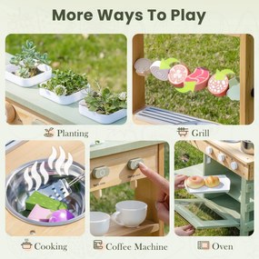 Cozinha de brincar para crianças de madeira ao ar livre 87,4 x 72,9 x 29 cm  Verde