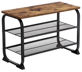 Banco de sapatos VASAGLE, sapateira industrial com 2 prateleiras de malha, estrutura de ferro arredondada, para corredor e sala de estar, estável, estreito e compacto, marrom rústico LMR32BX