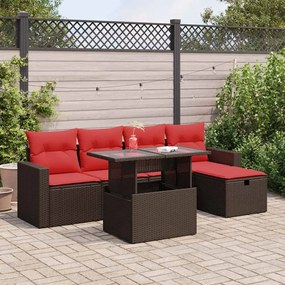 6 pcs conjunto sofás jardim c/ almofadões vime PE/acácia preto