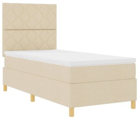 Cama Box Spring com Colchão &amp; LED Creme 90x200 cm Tecido