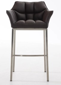 Banco de bar Damaso em couro sintético e com estrutura prateada 64 x 110 x 48 cm Castanho