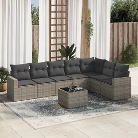 8 pcs conjunto sofás de jardim c/ almofadões vime PE cinzento