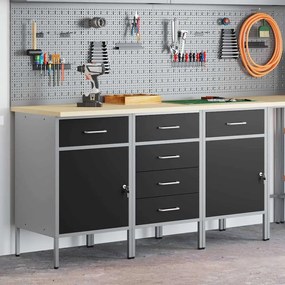 vidaXL Armário de Trabalho 3 pcs Preto e Cinza 150 x 55 x 85 cm