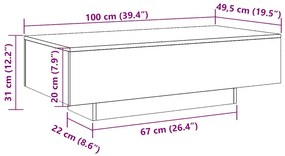 Mesa de centro 100x49,5x31cm derivados de madeira cinza cimento