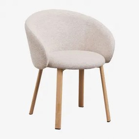 Cadeira De Jantar Estofada Nairea Madeira Natural & Bouclé Creme Bege - Sklum