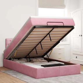 Estrutura de cama otomana com colchão 120x200 cm veludo rosa