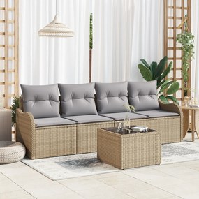 Conjunto de Sofá para Jardim de 5 peças com Almofadas Bege de Rattan S