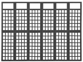 Biombo/treliça 6 painéis abeto maciço 242,5x180 cm preto