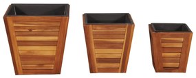 vidaXL Conj. vasos/floreiras jardim quadrados 3 pcs madeira de acácia
