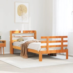 vidaXL Estrutura cama c/ cabeceira 75x190 cm pinho maciço castanho-mel