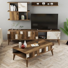 Conjunto de Mobiliário de Sala de Estar Madrid – Branco e Nogueira – D