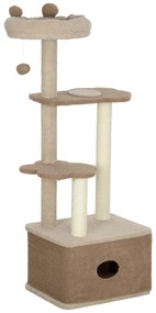 PawHut Arranhador para Gatos com Cama Caverna Plataformas Bola Suspensa e Poste de Juta 48x40x133 cm Marrom