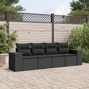 vidaXL 4 pcs conjunto de sofás para jardim c/ almofadões vime PE preto
