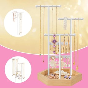 Porta-joias em metal e madeira 20,5 x 18 x 36 cm Branco