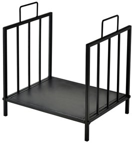Prateleira de lenha para lareira tradicional Armazenamento de madeira com alças 44,5x33x46,5 cm Preto