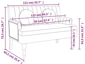 Banco c/ almofadões 113x64,5x75,5 cm tecido cinzento-claro