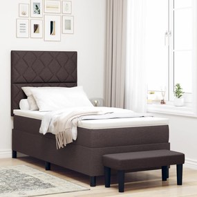 Cama Box Spring com Colchão & Banco Marrom Escuro 90x190 cm Tecido