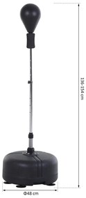 Pêra de boxe com Altura Ajustável e Base Refilável Pêra Boxe com Suporte e Luvas para Adultos e Adolescentes Ф48x136-154 cm Preto
