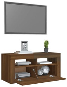 Móvel de TV com luzes LED 90x35x40 cm carvalho castanho