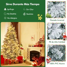 Árvore de Natal com neve de 210 cm com 1687 ramos, 300 luzes LED quentes e design com dobradiças verde