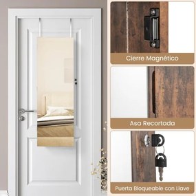 Espelho de parede 37 x 10 x 110 cm com espelho de corpo inteiro com espelho interior para maquilhagem para quarto e sala Castanho