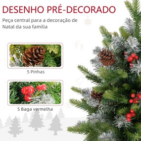 Árvore de Natal de Mesa 60 cm com 20 Luzes LED 141 Ramos 5 Pinhas 5 Bagas Vermelhas e Suporte de Metal para Interior Verde