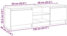 Móvel de TV com luzes LED 120x30x35,5 cm branco