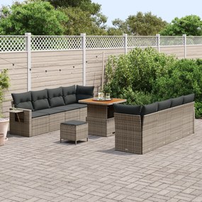 Conjunto de Sofás de Jardim vidaXL com Almofadas Cinza Rattan Poliéste