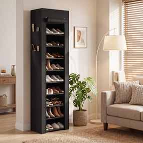 Sapateira com capacidade 45 x 30 x 175 cm para 20 pares e 10 níveis, organizador de sapatos em metal com capa anti pó, preto