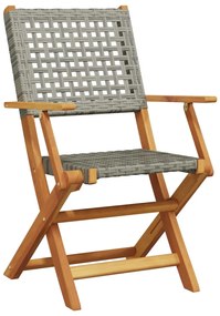 3 pcs conjunto de bistrô vime PE e madeira maciça cinzento