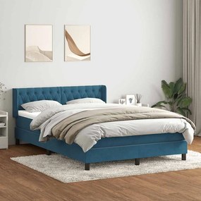 vidaXL Cama com molas/colchão 140x220 cm veludo azul-escuro