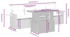 5 pcs conjunto sofás de jardim com almofadões vime PE preto