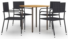 5 pcs conjunto de jantar para jardim vime PE preto