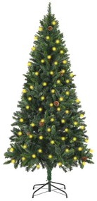 3077744 vidaXL Árvore de Natal artificial com luzes LED e pinhas 180 cm verde