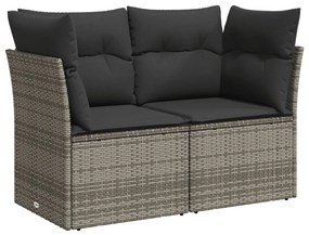 9 pcs conjunto sofás p/ jardim com almofadões vime PE cinzento